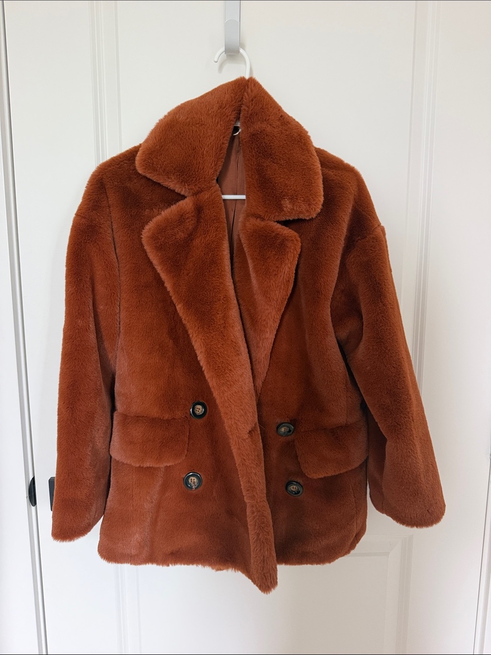 Free People Plush Teddy Jacket in Rust Brown